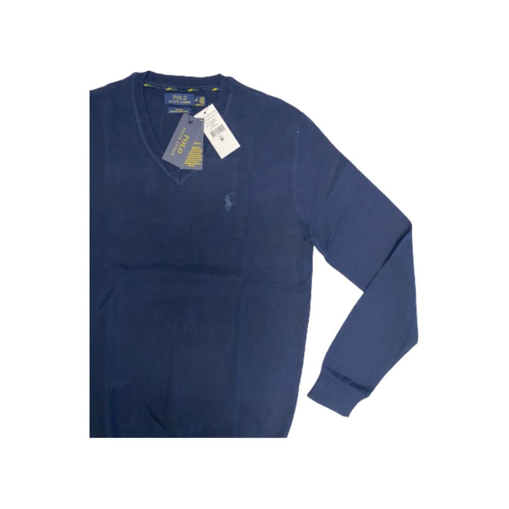 NWT Polo Ralph Lauren Men's V-Neck Wool Sweater Navy Blue Size M, L, XL - Picture 2 of 4